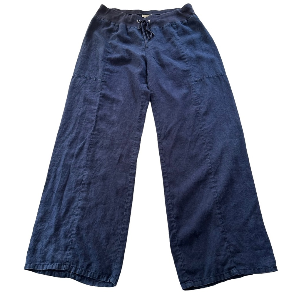 EILEEN FISHER LINEN WIDE LEG NAVY PANTS MEDIUM